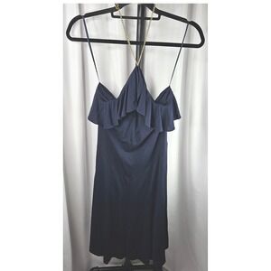 Women's Lauren Ralph Lauren Navy Dress Halter Ruffle Gold Chain‎ Detail Size 4